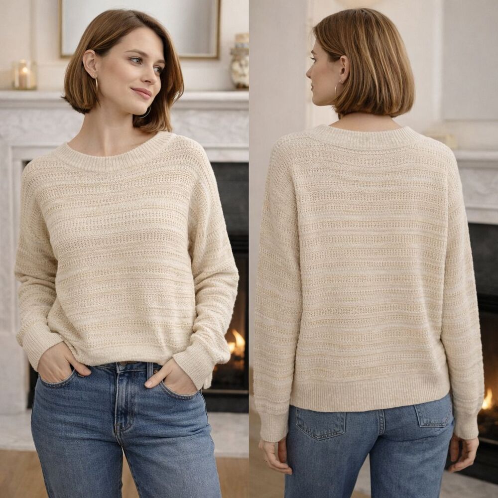 Universal Thread Super Soft Sweater Womens Medium Cream Pullover Cable Knit NEW